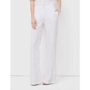 Michael Kors 100% Linen Pants Womens 6 White Black Striped Wide Leg Coastal Core